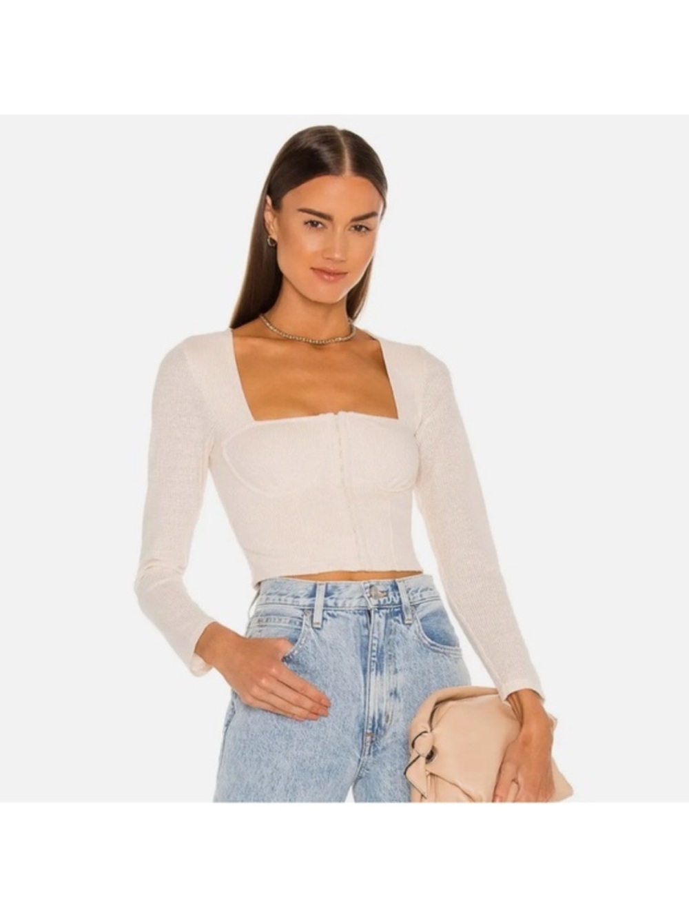Jonathan Simkhai Bustier Cream Perforated Crop Top XS